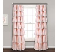 Lush Decor Lace Ruffle Window Curtain Panel, 84" x 52", Blush Cortina, Poliéster