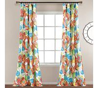 Lush Decor Layla - Par de Cortinas para Ventana, poliéster, Naranja y Azul, 132 cm de Ancho x 213 cm de Largo (Paquete de 2)