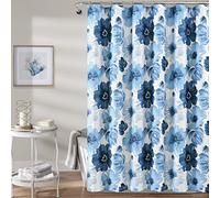 Lush Decor Leah Floral Shower Curtain, 72" W x 72" L, Navy & White - Fabric Shower Curtains - Watercolor Botanical Bathroom Curtain - Farmhouse & French Country Decor