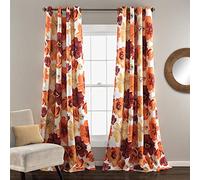 Lush Decor Leah - Paneles de Cortina para Ventana con Filtro de luz, par, 52 Pulgadas de Ancho x 108 Pulgadas de Largo, Rojo y Naranja, Cortinas Florales de Acuarela Coloridas, Cortinas extralargas