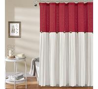 Lush Decor Linen Button Shower Curtain, 180 x 190 cm, Rojo y Blanco