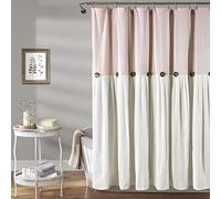 Lush Decor Cortina de Ducha con Botones de Lino, Mezcla de algodón, Blush & White, 72 Inches x 72 Inches
