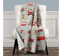 Lush Decor Make A Wish Fire Truck Manta Reversible de impresión roja y Gris