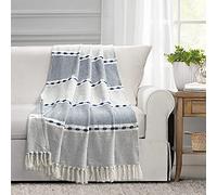 Lush Decor Manta de algodón teñido con borlas de Hilo de Rayas de Espiga, 60 x 50 Pulgadas, Azul Marino