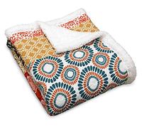 Lush Decor Bohemian Stripe Throw Blanket Manta de Sherpa a Rayas Bohemias, 60 x 50 Pulgadas, Turquesa/Naranja, Poliéster, 60" by 50"