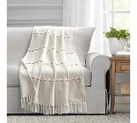 Lush Decor Manta Tejida de algodón teñido de Rayas de Espiga, 60 x 50 Pulgadas, Neutro y Blanco