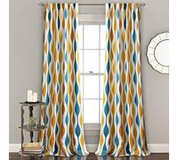 Lush Decor Mid Century Geo - Par de Paneles de Cortinas filtrantes de luz, 274 cm de Largo x 132 cm de Ancho, Turquesa y Naranja