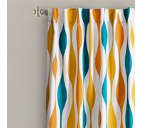 Lush Decor Mid Century Geo Room Darkening Window Curtain Panel Pair, Turquesa y Naranja., 84" x 52" Panel Pair