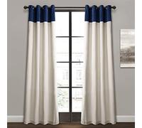 Lush Decor Milo - Par de Paneles de Cortinas de Lino para Ventana, 84 x 52 Pulgadas, Azul Marino y Blanco Roto, Azul Marino