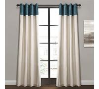 Lush Decor Milo - Par de Paneles de Cortinas de Lino para Ventana, 84 x 52 Pulgadas, Azul y Blanco Roto, Azul Pizarra