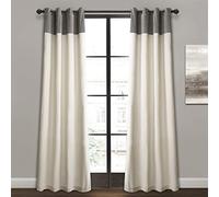 Lush Decor Milo - Par de Paneles de Cortinas de Lino para Ventana, 84 x 52 Pulgadas, Gris y Blanco Roto, Gris
