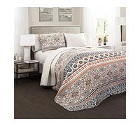 Lush Decor Nesco - Juego de Cama Reversible de 3 Piezas, diseño de Rayas, Color Azul Marino y Coral