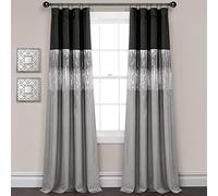 Lush Decor Night Sky 100% Blackout Lined Window Curtain Panel, Single, 42" W x 84" L, Black & Gray - Sparkle Sequins & Color Block - Modern Glam Decor - Blackout Curtains For Bedroom & Living Room