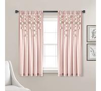 Lush Decor Panel de Cortina de Lino Bohemio con borlas y Pompones (Panel Individual), 63 Pulgadas de Largo x 52 Pulgadas de Ancho, Color Rubor
