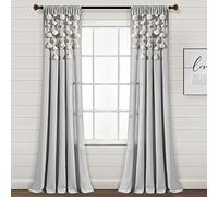Lush Decor Panel de Cortina de Lino Bohemio con borlas y Pompones (Panel Individual), 84 Pulgadas de Largo x 52 Pulgadas de Ancho, Color Gris Claro