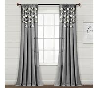 Lush Decor Panel de Cortina de Lino Bohemio con borlas y Pompones (Panel Individual), 95 Pulgadas de Largo x 52 Pulgadas de Ancho, Gris Oscuro