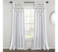 Lush Decor Panel de Cortina de Lino con borlas de Pompones Bohemios (Panel Individual), 84 Pulgadas de Largo x 52 Pulgadas de Ancho, Aguamarina y Pin