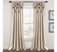 Lush Decor Panel de Cortina de Lino con borlas de Pompones Bohemios (Panel Individual), 84 Pulgadas de Largo x 52 Pulgadas de Ancho, Turquesa y Naranja