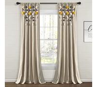 Lush Decor Panel de Cortina de Lino con borlas y Pompones (Panel Individual), 95 Pulgadas de Largo x 52 Pulgadas de Ancho, Amarillo y Gris