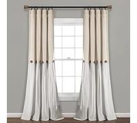 Lush Decor Panel de Cortina de Lino con Botones para Ventana, Individual, 40 Pulgadas de Ancho x 108 Pulgadas de Largo, Cortinas campestres - Decoración rústica - Cortinas Modernas de Bloque de Color