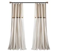 Lush Decor, Panel de Cortina de Lino Individual con Botones para Ventana, decoración rústica y Moderna, Bloques de Color para Sala de Estar, Dormitorio y Comedor, 102 cm de Ancho x 241 cm de Largo