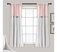 Lush Decor, Panel de Cortina de Lino Individual con Botones, rústica y Moderna, Bloques de Color para Sala de Estar, Dormitorio y Comedor, 102 cm de Ancho x 160 cm de Largo, Rosado y Blanco Roto