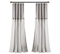 Lush Decor, Panel de Cortina de Lino Individual con Botones, rústica y Moderna, Bloques de Color para Sala de Estar, Dormitorio y Comedor, 102 cm de Ancho x 213 cm de Largo, Gris y Blanco