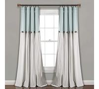 Lush Decor, Panel de Cortina de Lino Individual con Botones, rústica y Moderna, Bloques de Color para Sala de Estar, Dormitorio y Comedor, 102 cm de Ancho x 213 cm de Largo, Azul y Blanco Roto