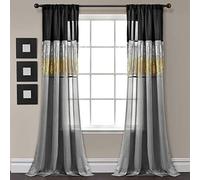 Lush Decor Panel de cortina de ventana de cielo nocturno, individual, 42 pulgadas de ancho x 95 pulgadas de largo, negro y gris, cortinas de lentejuelas, diseño brillante y bloque de color, decoración