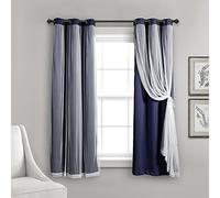 Lush Decor Panel de Cortinas Transparentes con Ojales con Forro Opaco Aislado, Juego de Cortinas de oscurecimiento de habitación (par), 38 Pulgadas de Ancho x 63 Pulgadas de Largo, Azul Marino