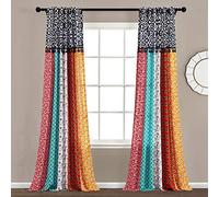 Lush Decor Par de Cortinas para Ventana, 222 cm de Largo x 108 cm de Ancho, Naranja y Azul Marino