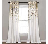 Lush Decor Par de Paneles de Cortina de Ventana con Filtro de luz de Flores lloronas, 132.1 cm de Ancho x 213.3 cm de Largo + cabecera de 5.08 cm, Amarillo y Gris, Encantadoras Cortinas Florales