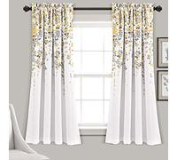 Lush Decor Par de Paneles de Cortina de Ventana con Filtro de luz de Flores lloronas, 132 cm de Ancho x 160 cm de Largo + cabecera de 5 cm, Amarillo y Gris, Cortinas Florales Modernas para Sala de