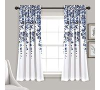 Lush Decor Par de Paneles de Cortina de Ventana con Filtro de luz de Flores lloronas, 132 cm de Ancho x 160 cm de Largo + cabecera de 5 cm, Azul Marino y Azul, Encantadoras Cortinas Florales Modernas
