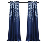 Lush Decor Par de Paneles de Cortina de Ventana con Filtro de luz de Flores lloronas, 132 cm de Ancho x 241 cm de Largo + cabecera de 5 cm, Azul Marino, Encantadoras Cortinas Florales Modernas para
