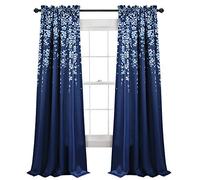 Lush Decor Par de Paneles de Cortina de Ventana con Filtro de luz de Flores lloronas, par de 52 Pulgadas de Ancho x 84 Pulgadas de Largo + cabecera de 2 Pulgadas, Azul Marino, Encantadoras Cortinas