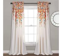 Lush Decor Par de Paneles de Cortina de Ventana con Filtro de luz de Flores llorosas, 132 cm de Ancho x 274 cm de Largo + cabecera de 5 cm, Turquesa y Mandarina, Encantadoras Cortinas Florales