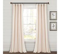 Lush Decor Par de paneles de cortina de ventana de mezcla de algodón reciclado teñido ecológico a rayas, 42 pulgadas de ancho x 84 pulgadas de largo, rosa, encanto rústico clásico y moderno, tela de