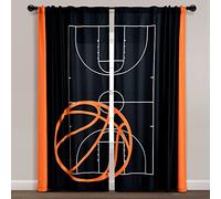 Lush Decor Par de Paneles de Cortina para Ventana de Juego de Baloncesto, 84 Pulgadas de Largo x 52 Pulgadas de Ancho, Negro y Naranja