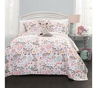 Lush Decor Pixie Fox Ropa de Cama Reversible de 4 Piezas, Gris/Rosa, Juego de edredón matrimonial, Poliéster, Full/Queen