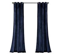 Lush Decor Prima Velvet Curtains Solid Color Room Darkening Window Panel Set for Living, Dining, Bedroom (par), 95" x 38", Azul Marino, L