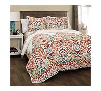 Lush Decor Quilt Colcha Clara, Algodón, Turquesa y Mandarina, Matrimonio