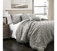 Lush Decor Ravello Pintuck Bed in a Bag-Juego de edredón y sábanas con Estampado Reversible Suave, Poliéster, Gris, Full/Queen