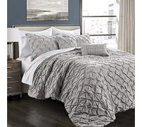 Lush Decor Ravello Pintuck Juego de edredón - Juego de Ropa de Cama de Lujo con Textura de 5 Piezas - Decoración Tradicional Inspirada en Glamour y Granja - Matrimonial/Queen, Gris Claro