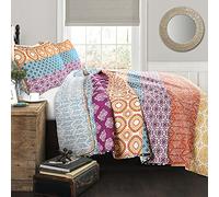 Lush Decor Rayas Bohemias, algodón, Fucsia y Naranja, tamaño King