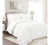 Lush Decor Reyna - Juego de Funda de edredón de 3 Piezas, 100% algodón, tamaño matrimonial/Queen, Color Blanco Puro