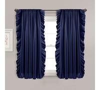 Lush Decor Reyna - Juego de Paneles de Cortina con Volantes para Sala de Estar, Comedor, Dormitorio (par), 54 Pulgadas de Ancho x 63 Pulgadas de Largo, Azul Marino