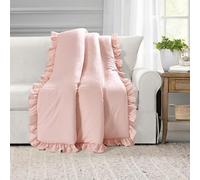 Lush Decor Reyna - Manta Suave con Volantes, 50 Pulgadas de Ancho x 60 Pulgadas de Largo, Color Rubor, Manta Moderna con Volantes de Granja, Manta Texturizada acogedora y Elegante para Cama, sofá o