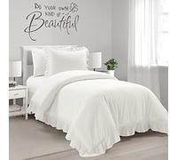 Lush Decor Reyna Ruffle - Juego de Funda de edredón 100% algodón, Juego de Ropa de Cama Acogedor de 2 Piezas con Volantes, Elegancia y Comodidad atemporales para Adolescentes o dormitorios, tamaño