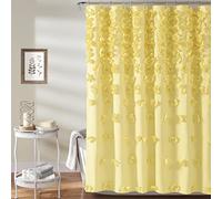 Lush Decor Riley Cortina de Ducha, 183 cm de Ancho x 183 cm de Largo, Color Amarillo, Cortina de Ducha de Lujo con Lazos, Textura Encantadora, Hermoso y Elegante, Accesorio de baño Femenino,